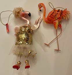 Whimsical Flamingo Ornament Lot  Metal Flamingo & Sequin Flamingo Decor