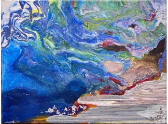 Vintage Abstract Gouache On Canvas 'Flow'