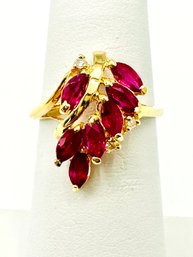 Natural  Ruby And Diamond Ring In 14KT Yellow Gold '# 2209