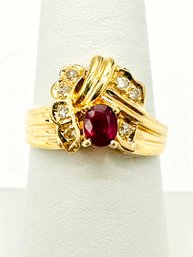 Natural  Ruby And Diamond Ring In 14KT Yellow Gold '# 2211