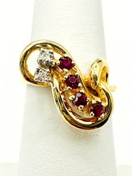Natural  Ruby And Diamond Ring In 14KT Yellow Gold '# 2212