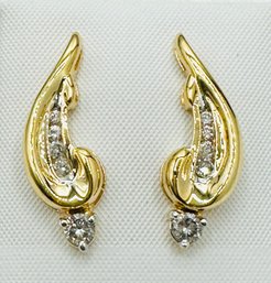 Pair Of Natural Diamond Earrings, 14KT Yellow Gold '# 2425