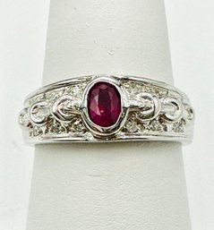 Natural Diamond And Ruby Ring,14KT White Gold'# 2432