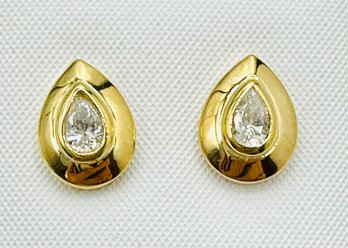 Pair Of Natural Diamond Tear Drop Earrings, 14KT Yellow Gold '# 2444
