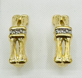 Pair Of Natural Diamond Bamboo Earrings, 14KT Yellow Gold '# 2446