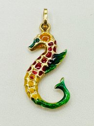 14KT Yellow Gold, Sea Horse Charm With Multi Color Enamel  # 2707