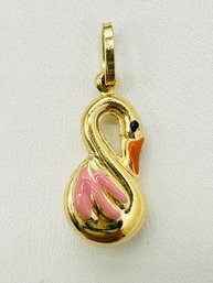 14KT Yellow Gold, Lovely Swan Pendant With Enamel  # 2705