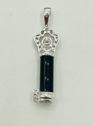 14KT White Gold, Natural Diamond And Onyx  Key Pendant  # 2711