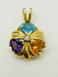 14KT Yellow Gold, Natural Diamond And Multi Gemstone Pendant  # 2713