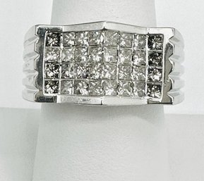 14KT White Gold  Natural Diamond Mens Wide Band  32 Pcs Princess Cut Diamond Ring Size: 10.5' #2049