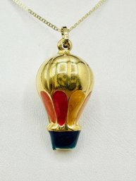 14KT Yellow Gold  Hot Air Balloon Pendant With Multi Colored Enamel And Chain'# 2097