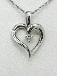 14KT White Gold  Natural Diamond Heart Pendant And Chain'# 2103