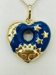 14KT Yellow Gold Puffed Heart Pendant With Enamel And Chain # 2154