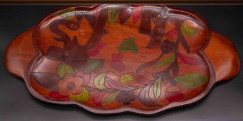 Vintage Carved Art Large Wood Fruit Plate