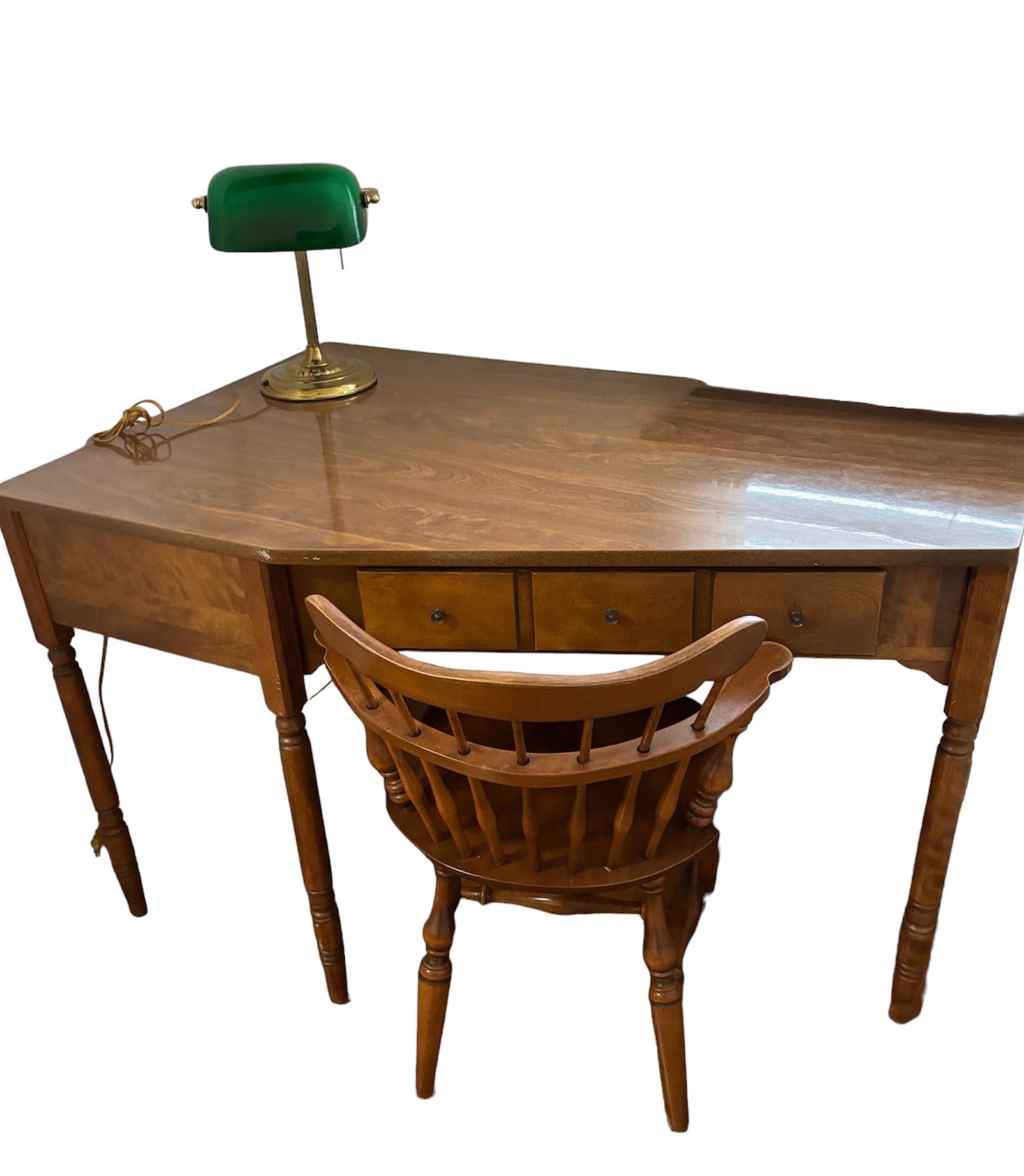Ethan Allen Wood Corner Desk, Chair & Lamp #1399 | Auctionninja.com