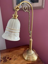 Adjustable Gooseneck Brass Table Lamp With White And Gold Shade