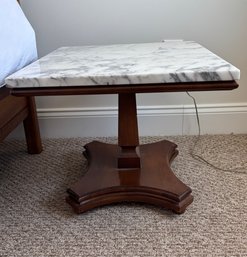 Italian Marble Top Accent Table, Wood Base #1