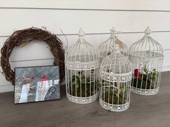 Four Decorative Birdcages, Wreath, Wall Art