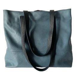 Luxurious Leather Tote, French Blue And Navy