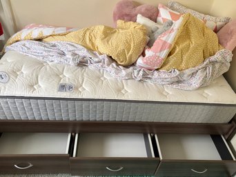 Walnut-finish Platform Bed With Integrated Storage Drawers