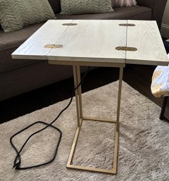 C-Shaped End Side Table, Expandable With Charging Ports