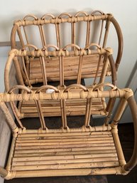 Trio Of Boho-style Rattan Wall Mounted Shelves