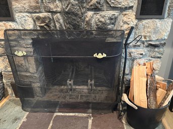 Fireplace Screen, Log Grabber,  Wood Bucket, 6 Logs