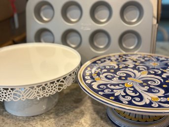 Two Cake Plates And A Muffin Tin
