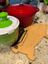 Enamel Roaster, Pig Cutting Board, Cuisinart Salad Spinner