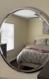 Round Beveled Mirror In Brushed Metal Frame