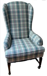 Upholstered Chair In Plaid With Wood Frame