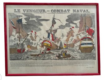 Combat Naval Le Vengeur Image Of Epinal 19th Century Large Antique View