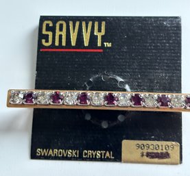 Savvy Gold Plated Bar Pin With Swarovski Purple & Clear Crystals