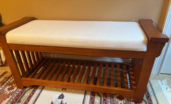 Sturdy Wood Mission Styled Upholstered Bench