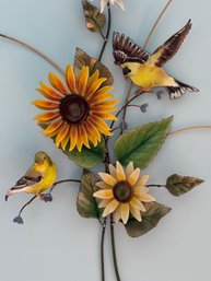 Goldfinches On Sunflower Bouquet, Bovano Of Cheshire Sculpture