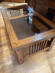 Oak Wood Cocktail Table With Glass Inserts