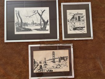 Three San Francisco Themed Pencil And Ink Artwork