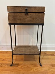 Rustic Style Nightstand/Table With Wood Top And Black Metal Frame