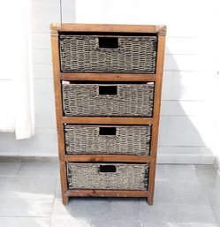Four Drawer Wood Table With Rattan Baskets #2