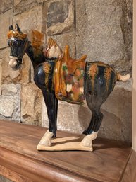 Chinese Tang Dynasty-style Sancai Pottery Horse Statue, Blue