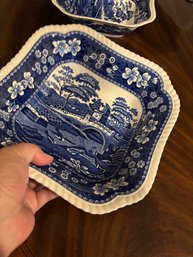Two Spode Tower Blue Square Serving Bowls