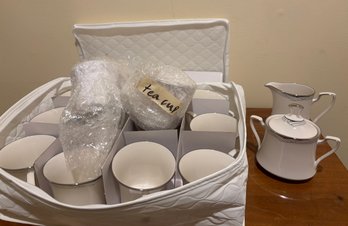 Noritake Sterling Cove Tea Cups, Saucers, Creamer, Sugar