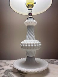 Vintage MCM White Milk Glass Hobnail Table Lamp