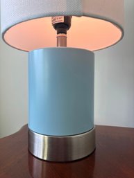 Blue Ceramic Table Lamp With Brushed Metal Base