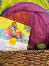 Three Inflatable Pool Lounge Chairs And Two 5lb Weights