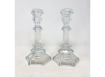 Tiffany & Co.Cyrstal Pair Plymouth 8' Candlesticks