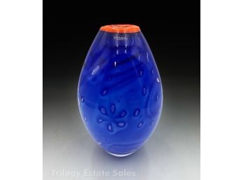 Kosta Boda Martti Rytkonen Oceanica Blue Orange Top Vase Signed