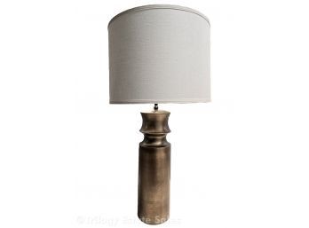Jamie Young Tower Table Lamp In Gun Metal Resin With Linen Shade