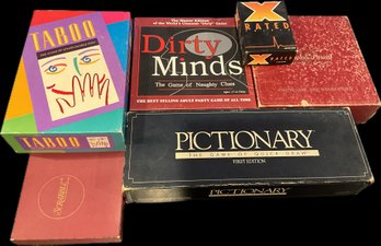 Game Lot A -     Pictionary, Taboo, XRATED Trivia, Trivial Pursuit, Unopened Dirty Minds, Scrabble