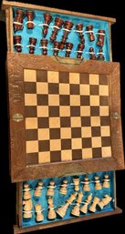 Game Lot C - Wood Carved Chess Set With Engraved Carrying Case And Built In Board, Colorummy Carrying Case Set